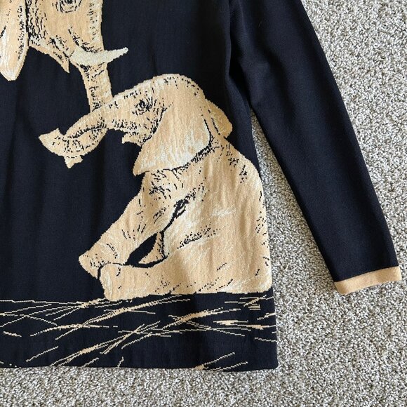 St. John Womens L Collection Black & Beige Elephant Intarsia Knit Tunic Sweater - Picture 4 of 11